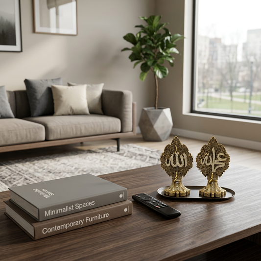 Allah & Muhammed Yazılı Çift Biblo – Dekoratif Manevi Eser | 27 cm