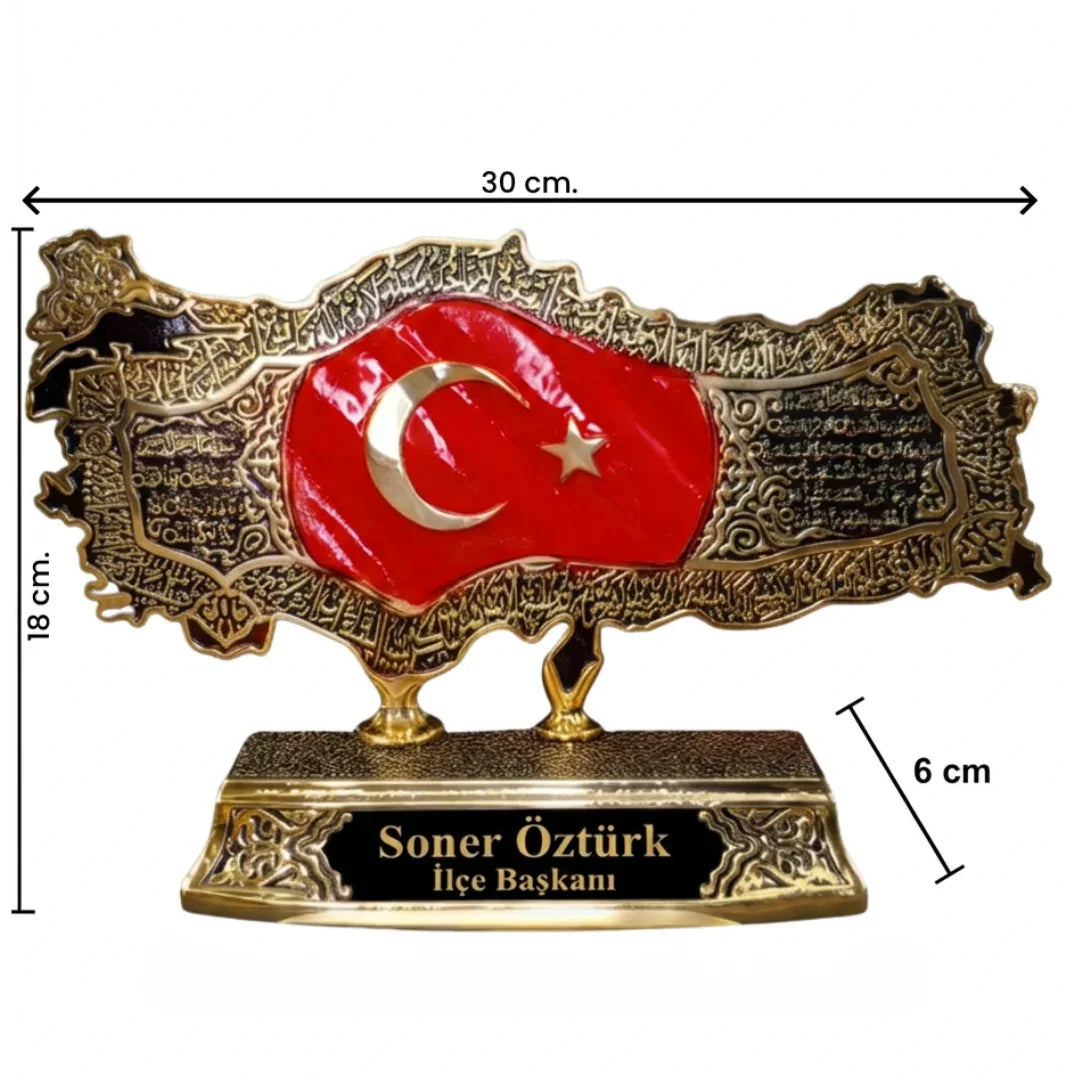 İsimli Kabartmalı Türkiye Haritası – Ayetel Kürsi, Felak & Nas Sureleri İşlemeli | 18 x 30 cm, taş, harita, 18 x 30 cm – arka görünüm – Nakkaş Payidar