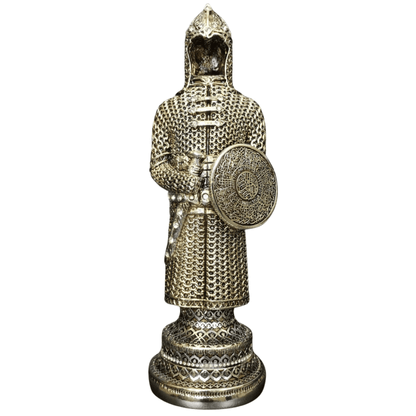 Gümüş Zırh Şövalye Biblo – Dekoratif Figür | 30 cm, gümüş kaplama, biblo, at figürü, figür, dekoratif, 30 cm – ön görünüm – Nakkaş Payidar