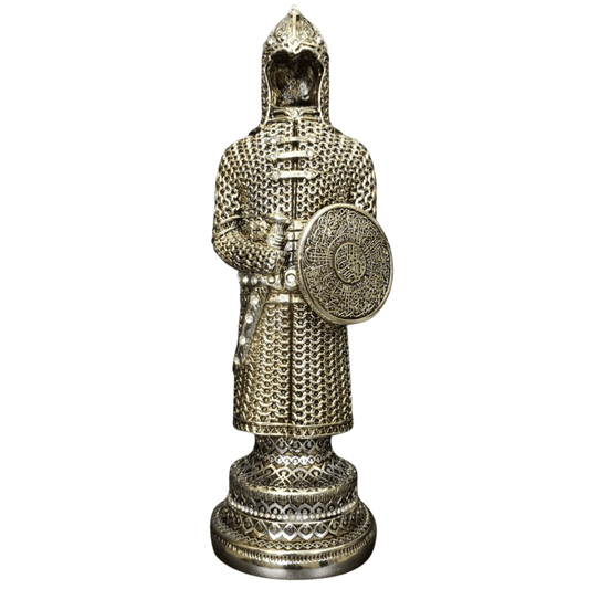 Gümüş Zırh Şövalye Biblo – Dekoratif Figür | 30 cm, gümüş kaplama, biblo, at figürü, figür, dekoratif, 30 cm – ön görünüm – Nakkaş Payidar