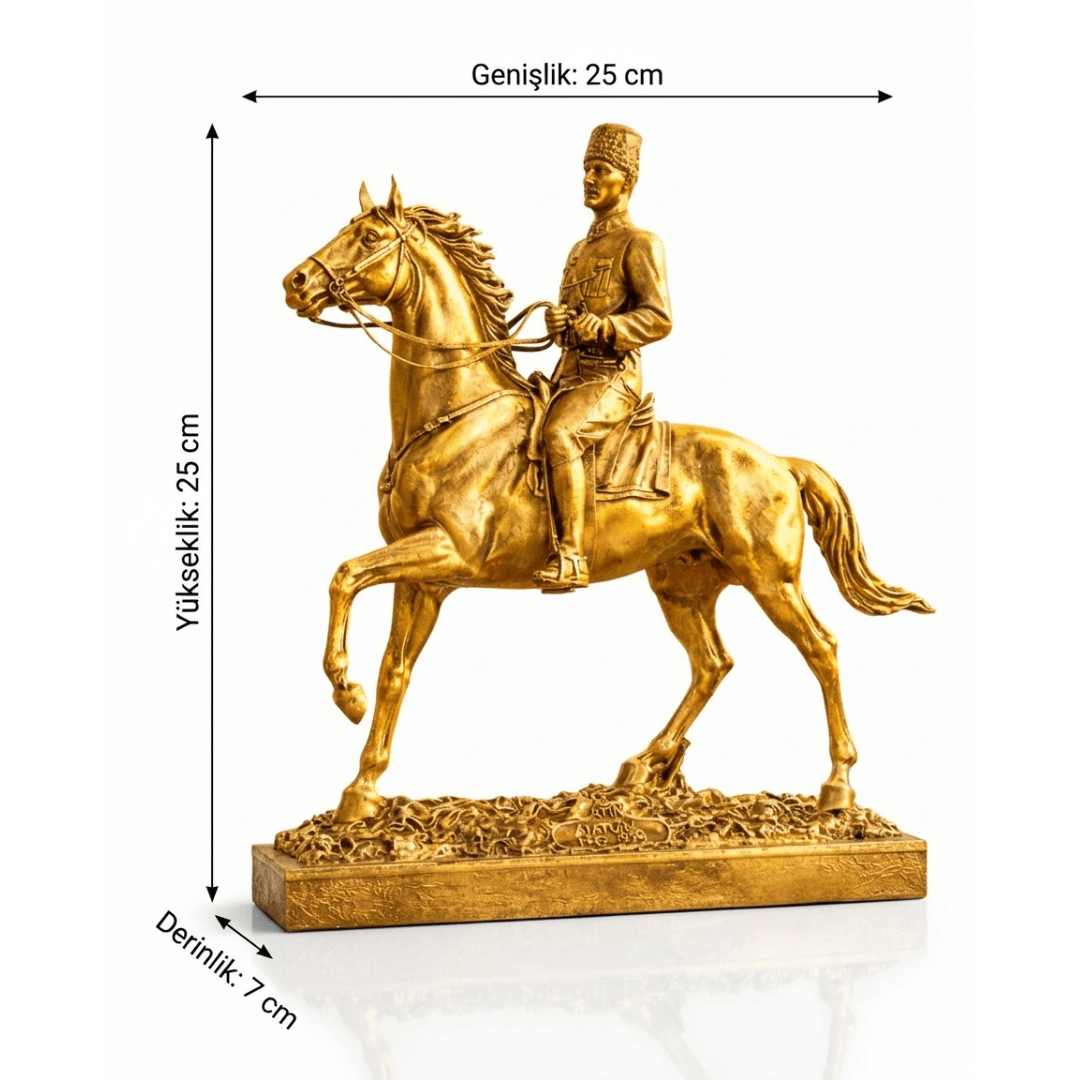Atatürk Atlı Biblo – Dekoratif Heykel | Altın, Gümüş & Bakır | 25 x 25 cm, altın kaplama, gümüş kaplama, bakır, heykel, biblo, at figürü, dekoratif, 25 x 25 cm – yakın plan detay – Nakkaş Payidar