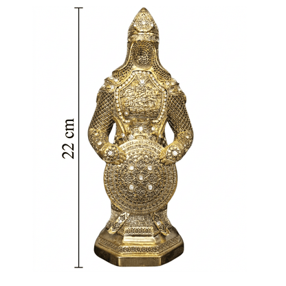 Fatih Sultan Mehmet Zırhı Biblo – Fetih Suresi & Kelime-i Tevhit Detaylı | 22 cm, sultan figürü, biblo, at figürü, 22 cm – yakın plan detay – Nakkaş Payidar