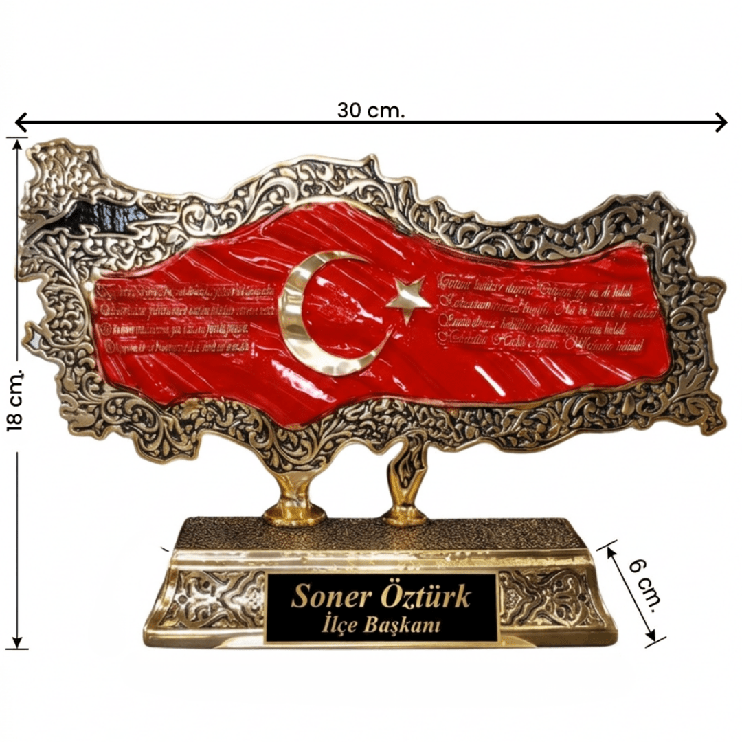 İsimli Kabartmalı Türkiye Haritası Üzerinde Türk Bayrağı ve İstiklal Marşı Detaylı | 18 x 30 cm, taş, harita, 18 x 30 cm – arka görünüm – Nakkaş Payidar