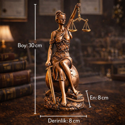 Dünya Üzerinde Adalet Figürü Biblo – Terazili Kadın | Dekoratif Güç Simgesi | 30 cm, biblo, at figürü, figür, dekoratif, 30 cm – yakın plan detay – Nakkaş Payidar