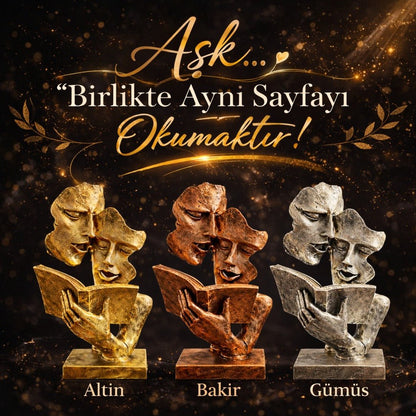 Aynı Sayfayı Okuyan İki Yüz Figürlü Biblo – Dekoratif Sanatsal Eser | 32 x 16 cm, biblo, at figürü, figür, dekoratif, 32 x 16 cm – ambalaj görünümü – Nakkaş Payidar