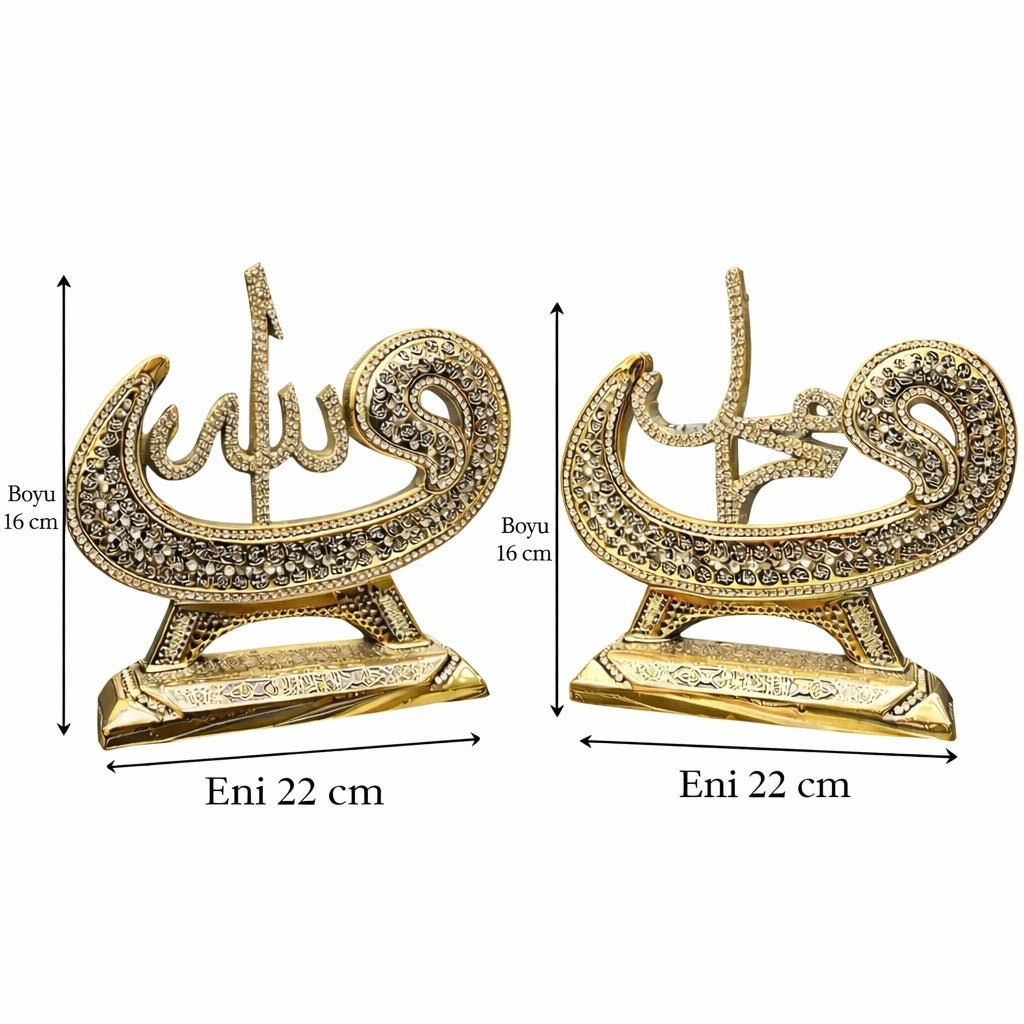 Vav Formunda Allah & Muhammed Yazılı Biblo – Dekoratif Manevi Eser | 16 cm, biblo, at figürü, dekoratif, 16 cm – yakın plan detay – Nakkaş Payidar