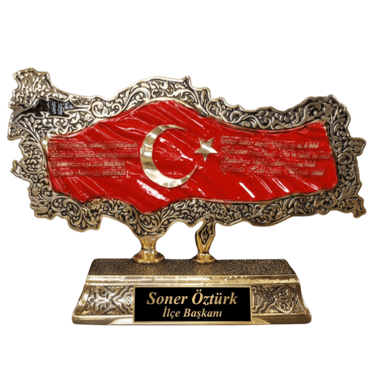 İsimli Kabartmalı Türkiye Haritası Üzerinde Türk Bayrağı ve İstiklal Marşı Detaylı | 18 x 30 cm, taş, harita, 18 x 30 cm – ön görünüm – Nakkaş Payidar