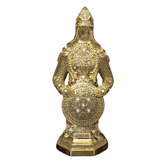 Fatih Sultan Mehmet Zırhı Biblo – Fetih Suresi & Kelime-i Tevhit Detaylı | 22 cm, sultan figürü, biblo, at figürü, 22 cm – ön görünüm – Nakkaş Payidar