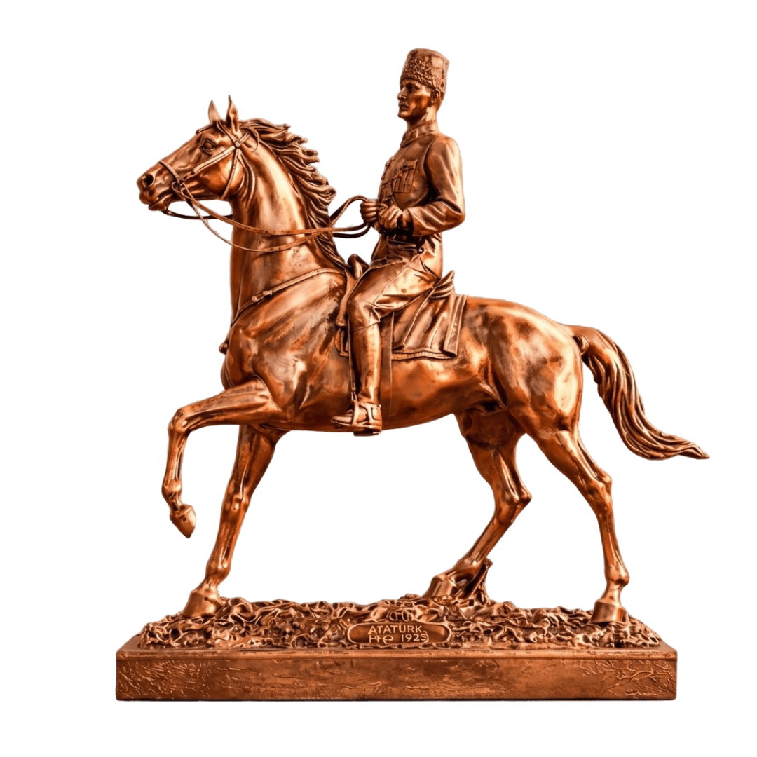 Atatürk Atlı Biblo – Dekoratif Heykel | Altın, Gümüş & Bakır | 25 x 25 cm, altın kaplama, gümüş kaplama, bakır, heykel, biblo, at figürü, dekoratif, 25 x 25 cm – farklı renk/versiyon – Nakkaş Payidar