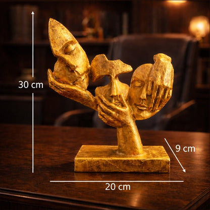 Üçlü Yüz Figürlü Biblo – Farklı Düşünce & Algı Tasarımı | 30 cm, taş, biblo, figür, 30 cm – yakın plan detay – Nakkaş Payidar