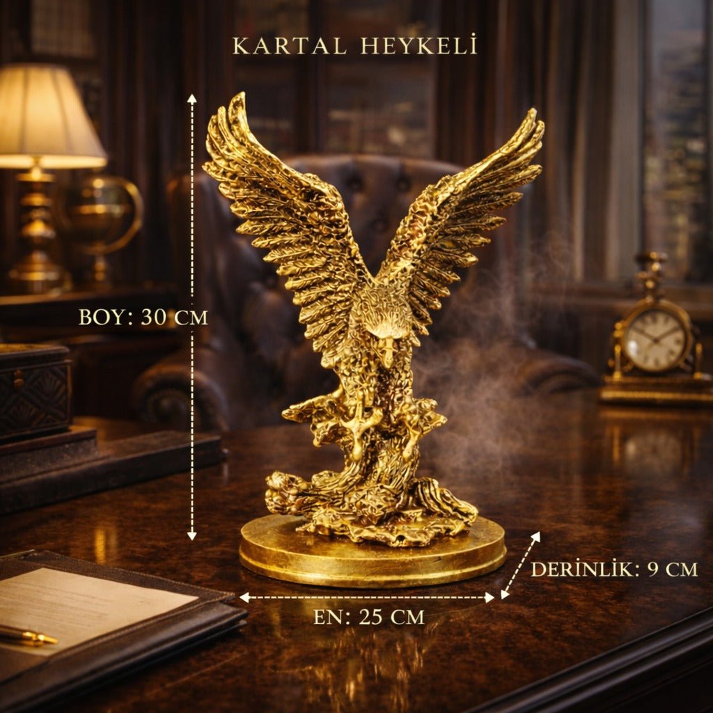 Avına Hamle Yapan Kartal Biblo – Dekoratif Güç & Özgürlük Simgesi | 30 cm, biblo, at figürü, kartal figürü, dekoratif, 30 cm – yakın plan detay – Nakkaş Payidar