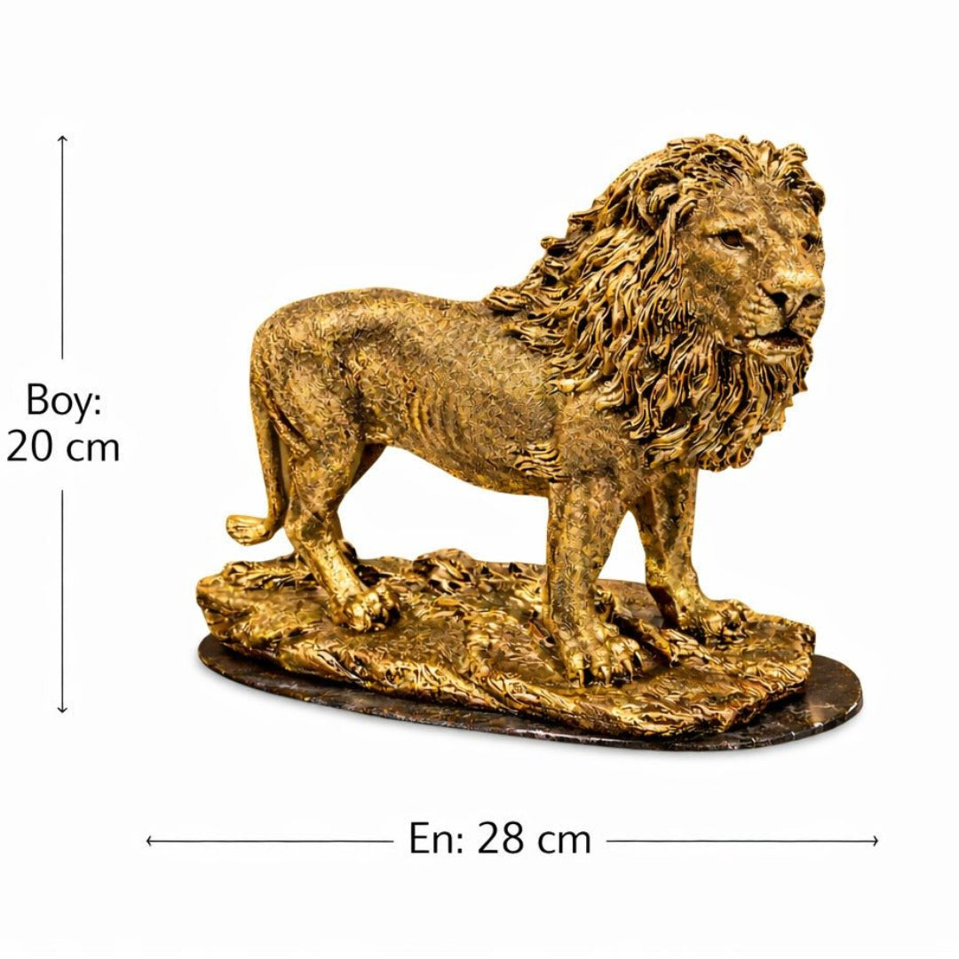 Aslan Figürlü Biblo – Dekoratif Güç Simgesi | Altın, Gümüş & Bakır | 20 x 28 cm, altın kaplama, gümüş kaplama, bakır, biblo, at figürü, aslan figürü, figür, dekoratif, 20 x 28 cm – yakın plan detay – Nakkaş Payidar