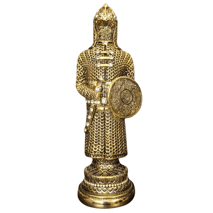 Altın Zırh Şövalye Biblo – Dekoratif Figür | 30 cm, altın kaplama, biblo, at figürü, figür, dekoratif, 30 cm – ön görünüm – Nakkaş Payidar