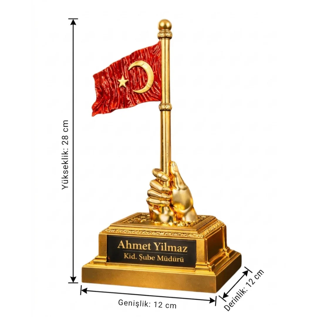 İsimli Türk Bayrağını Gururla Dalgalandıran Dekoratif Sağ El | 28 x 12 cm, at figürü, dekoratif, 28 x 12 cm – arka görünüm – Nakkaş Payidar