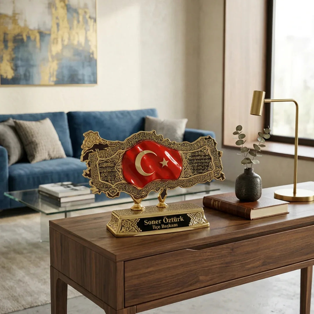 İsimli Kabartmalı Türkiye Haritası – Ayetel Kürsi, Felak & Nas Sureleri İşlemeli | 18 x 30 cm, taş, harita, 18 x 30 cm – kullanım görseli – Nakkaş Payidar