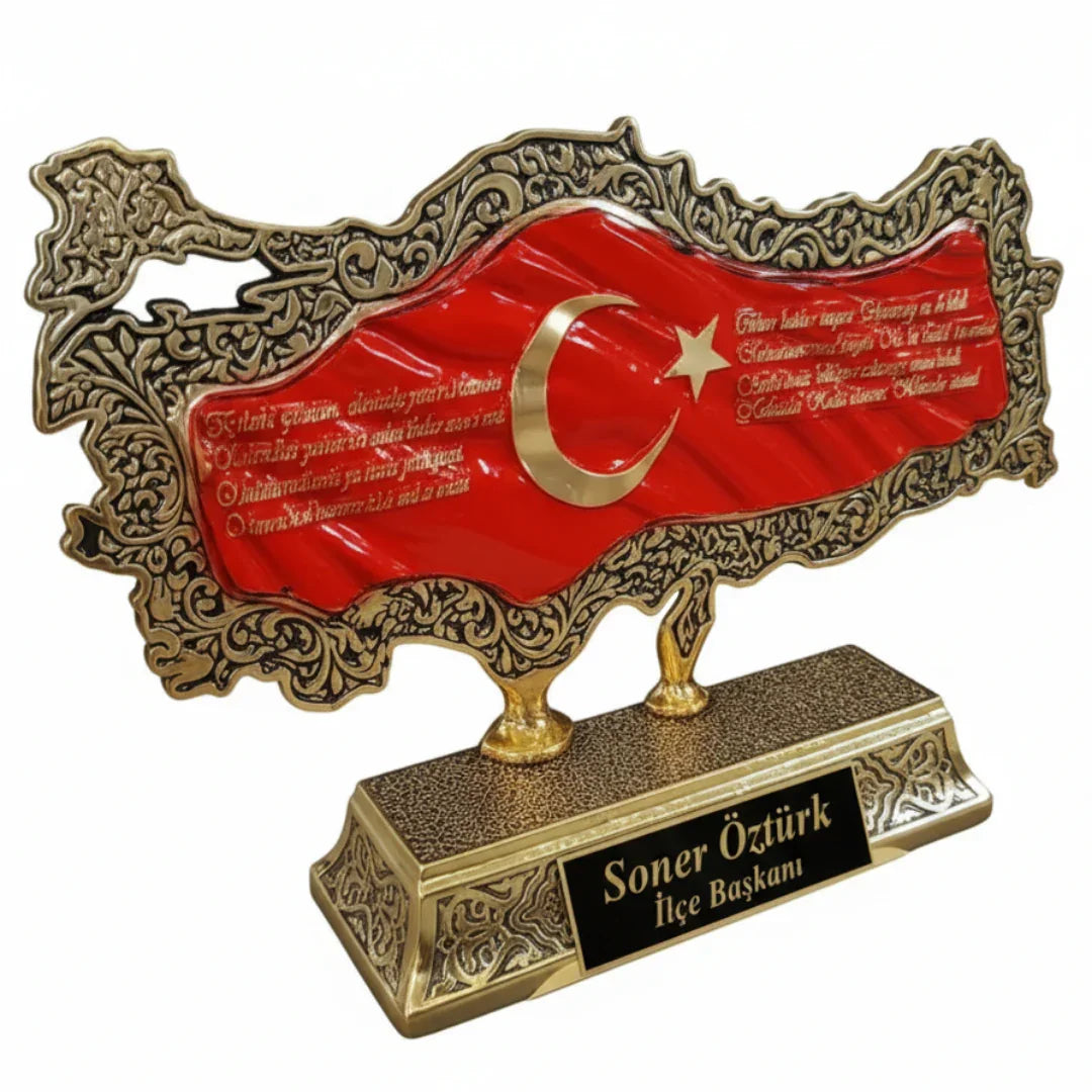 İsimli Kabartmalı Türkiye Haritası Üzerinde Türk Bayrağı ve İstiklal Marşı Detaylı | 18 x 30 cm, taş, harita, 18 x 30 cm – kullanım görseli – Nakkaş Payidar