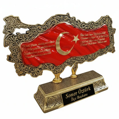 İsimli Kabartmalı Türkiye Haritası Üzerinde Türk Bayrağı ve İstiklal Marşı Detaylı | 18 x 30 cm, taş, harita, 18 x 30 cm – kullanım görseli – Nakkaş Payidar
