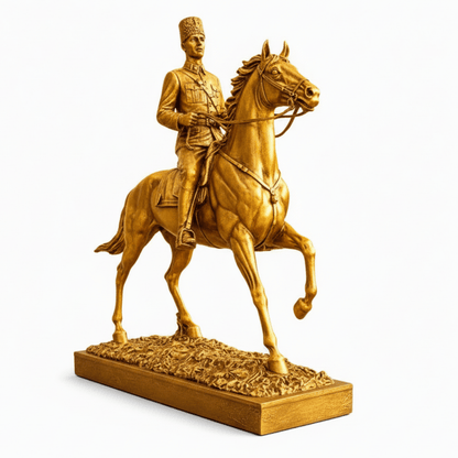 Atatürk Atlı Biblo – Dekoratif Heykel | Altın, Gümüş & Bakır | 25 x 25 cm, altın kaplama, gümüş kaplama, bakır, heykel, biblo, at figürü, dekoratif, 25 x 25 cm – ambalaj görünümü – Nakkaş Payidar