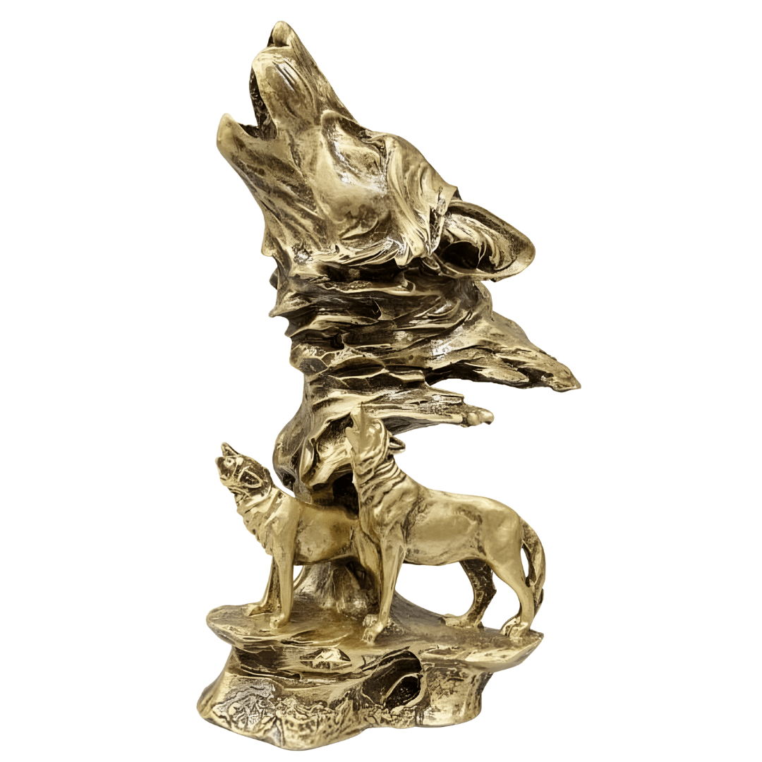 Üçlü Kurt Figürlü Biblo – Kurtlar & Kurt Başı | Dekoratif Güç Simgesi | 30 cm, biblo, at figürü, figür, dekoratif, 30 cm – ön görünüm – Nakkaş Payidar