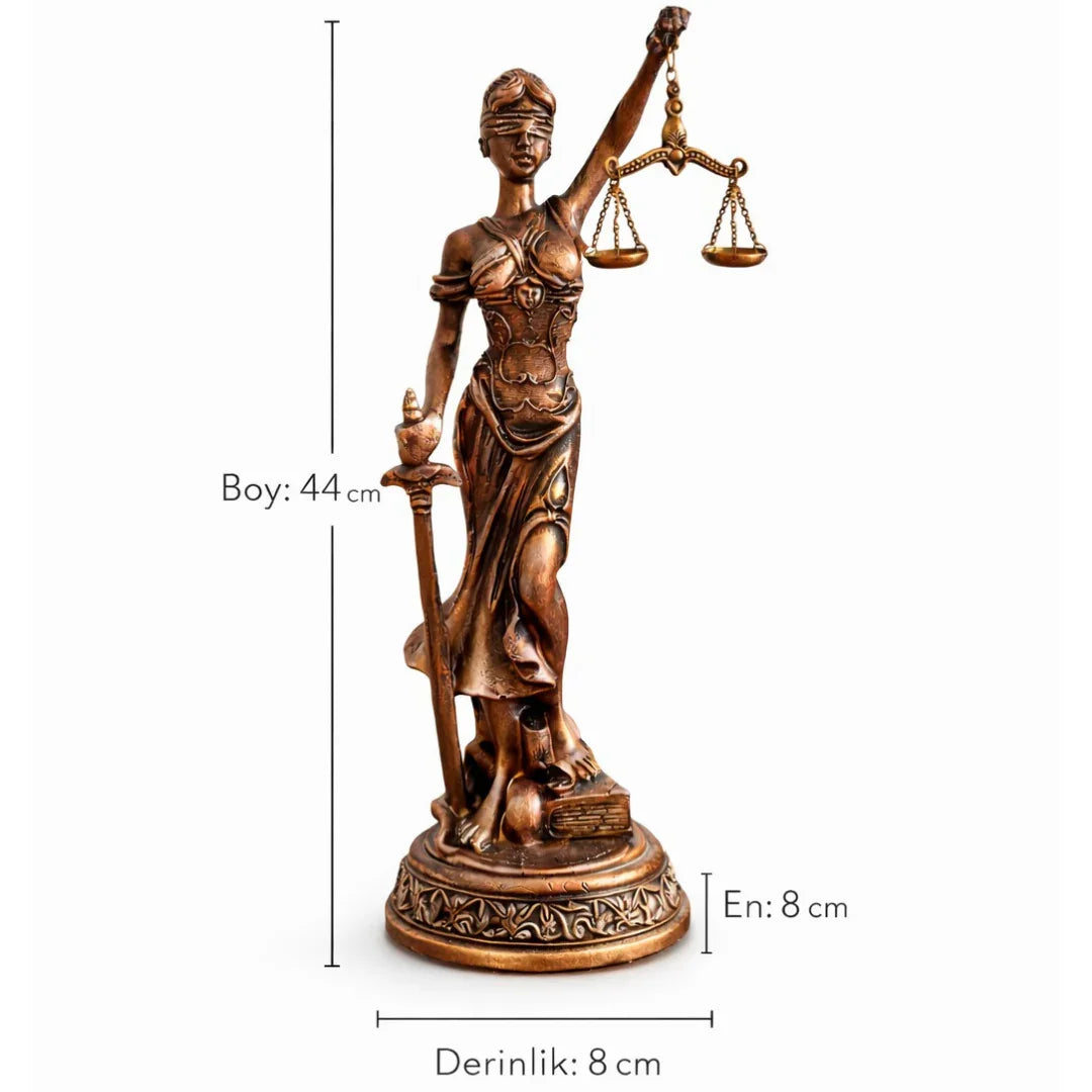 Adalet Terazili Kadın Biblo – Dekoratif Adalet Heykeli | 44 cm, heykel, biblo, at figürü, dekoratif, 44 cm – yakın plan detay – Nakkaş Payidar