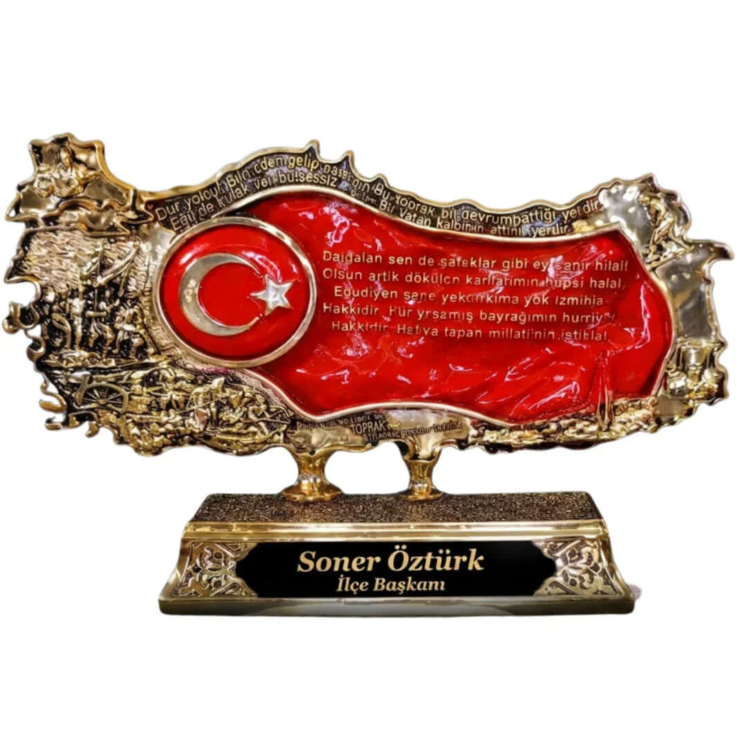 İsimli Kabartmalı Türkiye Haritası – Kurtuluş Savaşı Temalı, İstiklal Marşı Detaylı | 18 x 30  cm, taş, harita, 18 x 30  cm – ön görünüm – Nakkaş Payidar