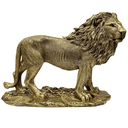 Aslan Figürlü Biblo – Dekoratif Güç Simgesi | Altın, Gümüş & Bakır | 20 x 28 cm, altın kaplama, gümüş kaplama, bakır, biblo, at figürü, aslan figürü, figür, dekoratif, 20 x 28 cm – ön görünüm – Nakkaş Payidar