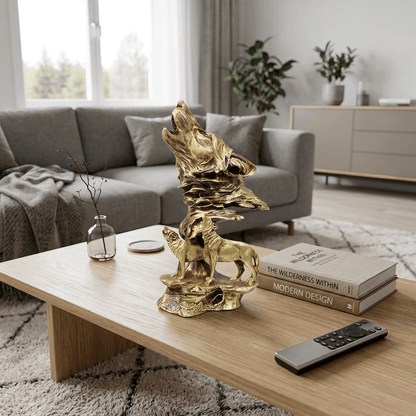 Üçlü Kurt Figürlü Biblo – Kurtlar & Kurt Başı | Dekoratif Güç Simgesi | 30 cm, biblo, at figürü, figür, dekoratif, 30 cm – yan görünüm – Nakkaş Payidar