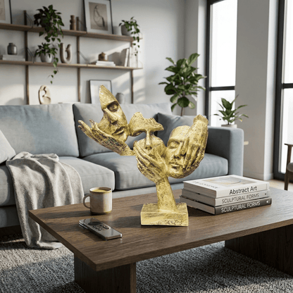Üçlü Yüz Figürlü Biblo – Farklı Düşünce & Algı Tasarımı | 30 cm, taş, biblo, figür, 30 cm – taban detayı – Nakkaş Payidar