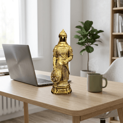 Selahattin Eyyübî Zırhı Biblo – İhlas Suresi & Kelime-i Tevhit Detaylı | 32 cm, biblo, at figürü, 32 cm – taban detayı – Nakkaş Payidar