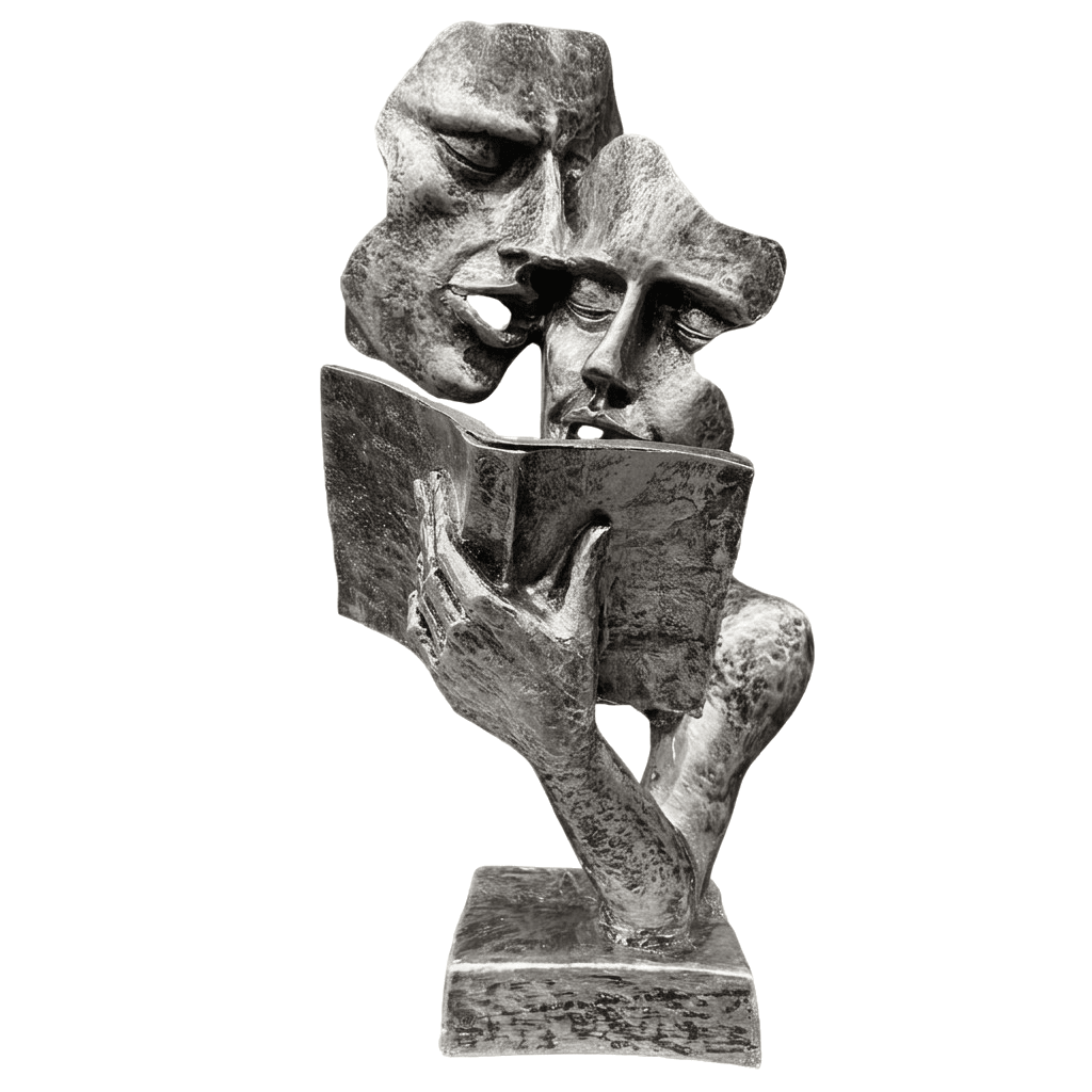 Aynı Sayfayı Okuyan İki Yüz Figürlü Biblo – Dekoratif Sanatsal Eser | 32 x 16 cm, biblo, at figürü, figür, dekoratif, 32 x 16 cm – arka görünüm – Nakkaş Payidar