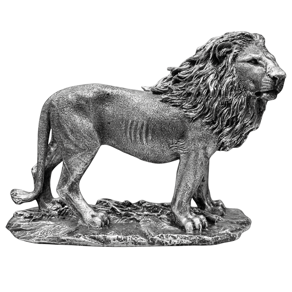 Aslan Figürlü Biblo – Dekoratif Güç Simgesi | Altın, Gümüş & Bakır | 20 x 28 cm, altın kaplama, gümüş kaplama, bakır, biblo, at figürü, aslan figürü, figür, dekoratif, 20 x 28 cm – arka görünüm – Nakkaş Payidar
