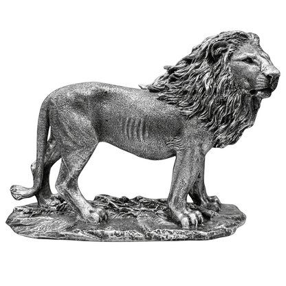 Aslan Figürlü Biblo – Dekoratif Güç Simgesi | Altın, Gümüş & Bakır | 20 x 28 cm, altın kaplama, gümüş kaplama, bakır, biblo, at figürü, aslan figürü, figür, dekoratif, 20 x 28 cm – arka görünüm – Nakkaş Payidar
