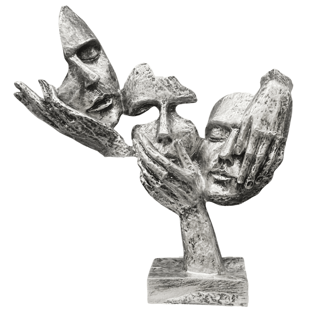 Üçlü Yüz Figürlü Biblo – Farklı Düşünce & Algı Tasarımı | 30 cm, taş, biblo, figür, 30 cm – arka görünüm – Nakkaş Payidar