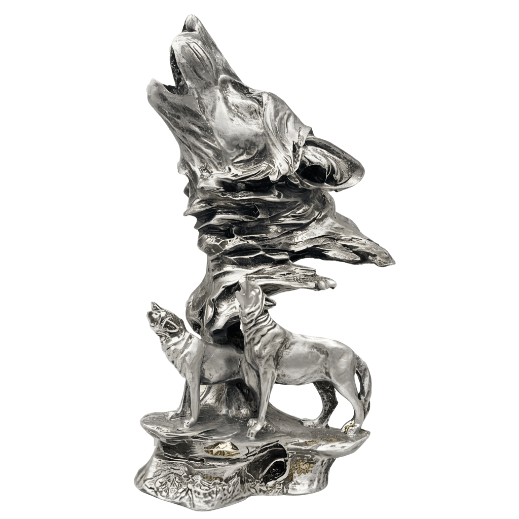 Üçlü Kurt Figürlü Biblo – Kurtlar & Kurt Başı | Dekoratif Güç Simgesi | 30 cm, biblo, at figürü, figür, dekoratif, 30 cm – arka görünüm – Nakkaş Payidar